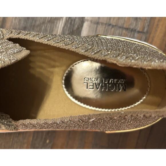 Michael Kors Juno Knit Slip On Sneaker Sparkle Gold Fashion Metallic 8M (NWB) - Picture 7 of 12